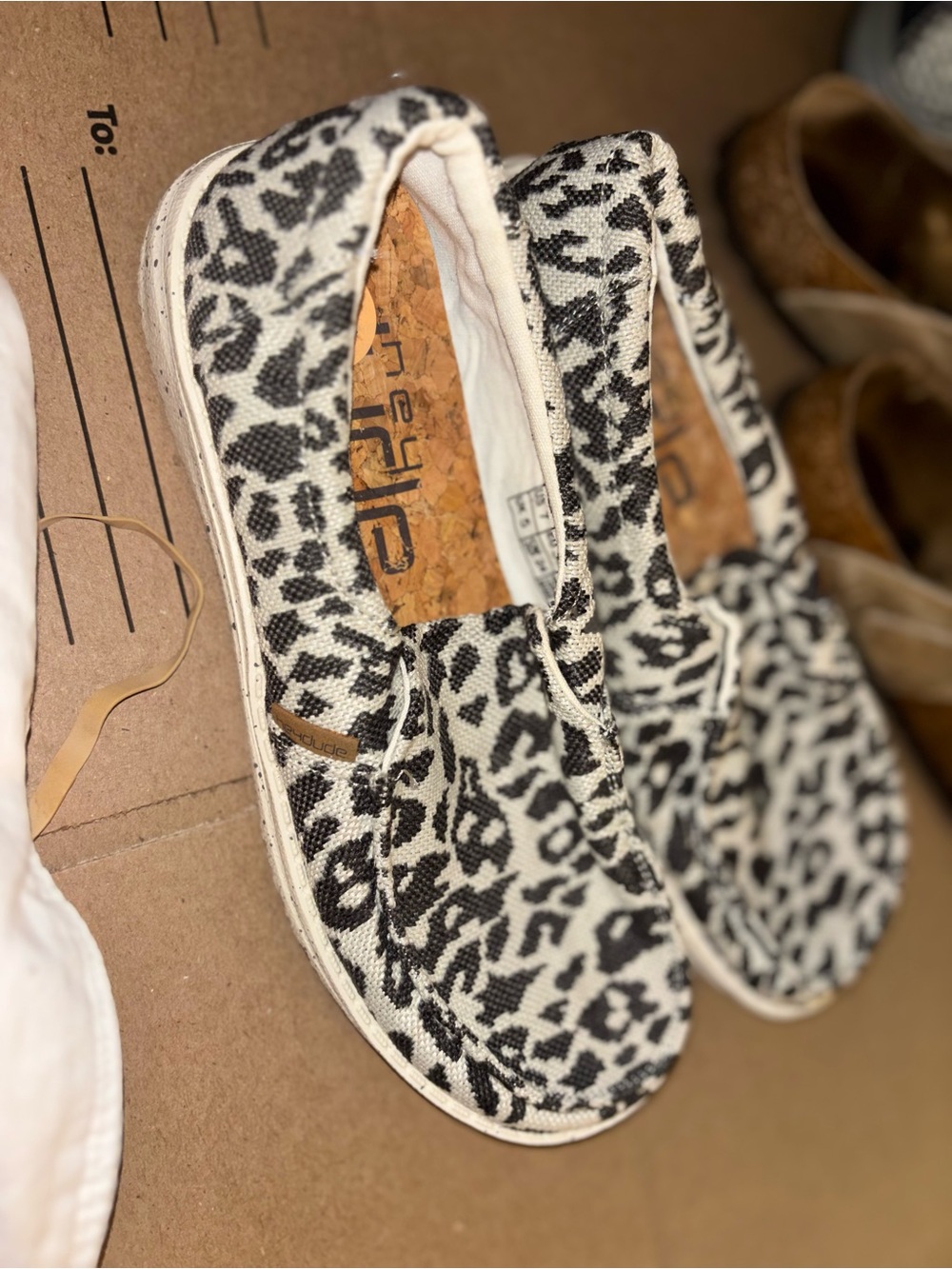 HEYDUDE Women's Misty Woven Slip On Loafers in Cheetah Grey size 7